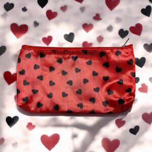 Small Hearts Zipper Black Makeup Bag - RED
